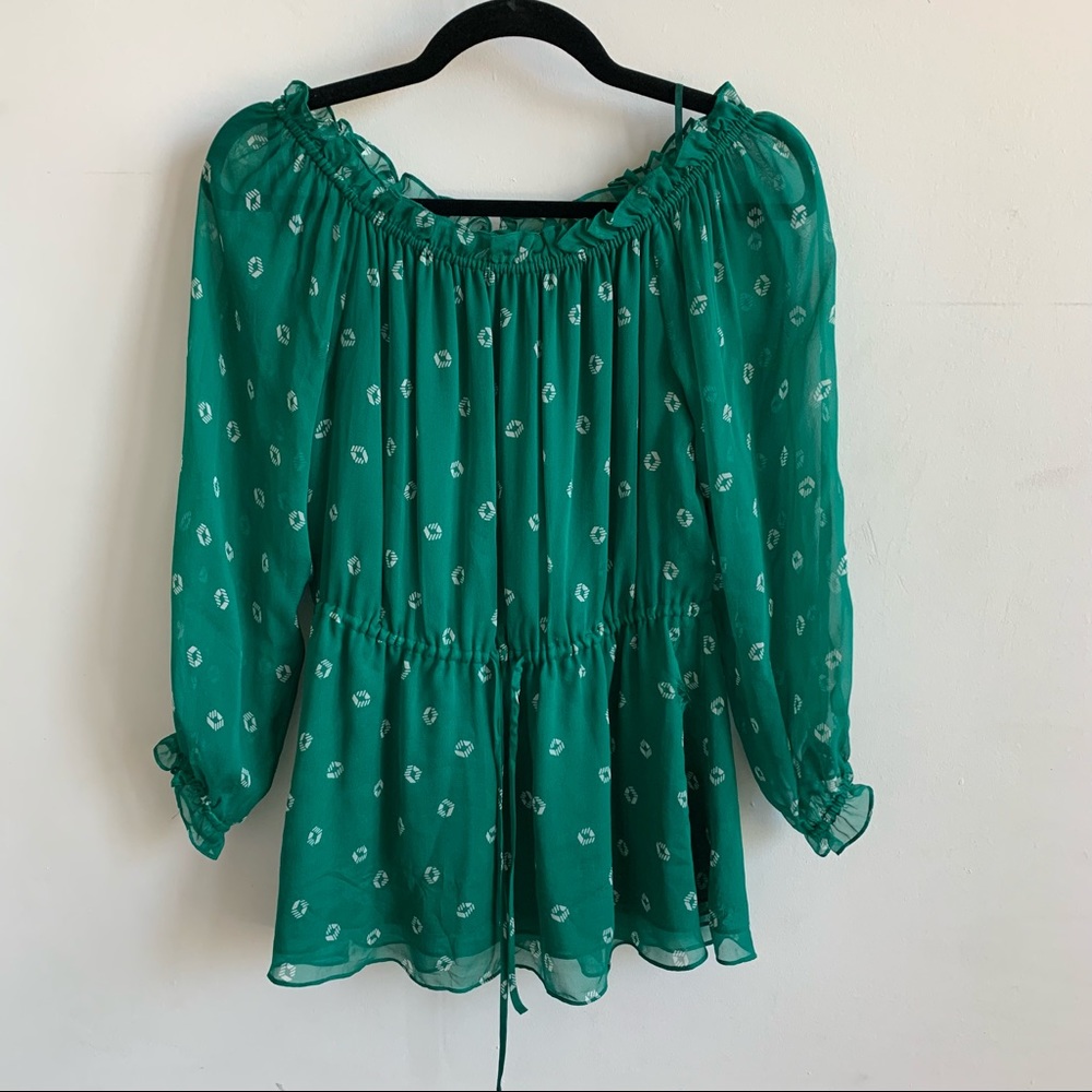 Diane Von Furstenberg Green Geometric Print Off the Shoulder Top Size 4